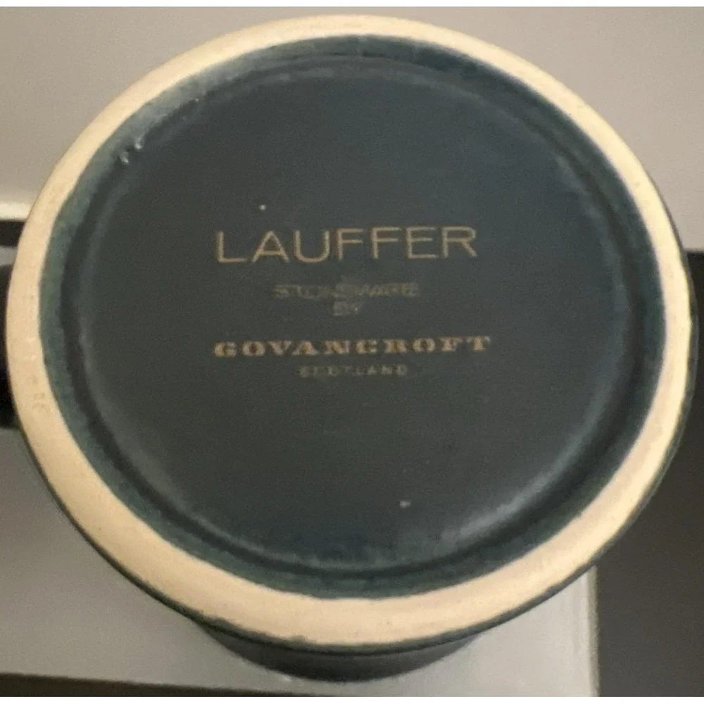 Vintage MCM LAUFFER GOVANCROFT Scotland Stoneware Coffee Cups Gold‎ & Dark Teal